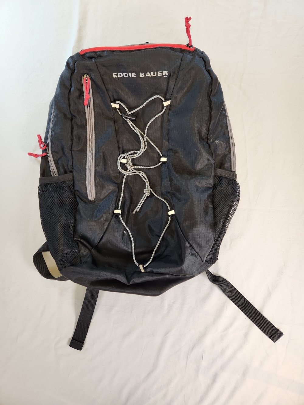 Eddie Bauer Hiking Backpack Black/Gray/Red Polyester Zip Padded Straps 11-20L